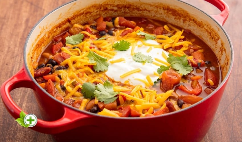 Vegetarian chili recipe in a post about guide to being a vegetarian