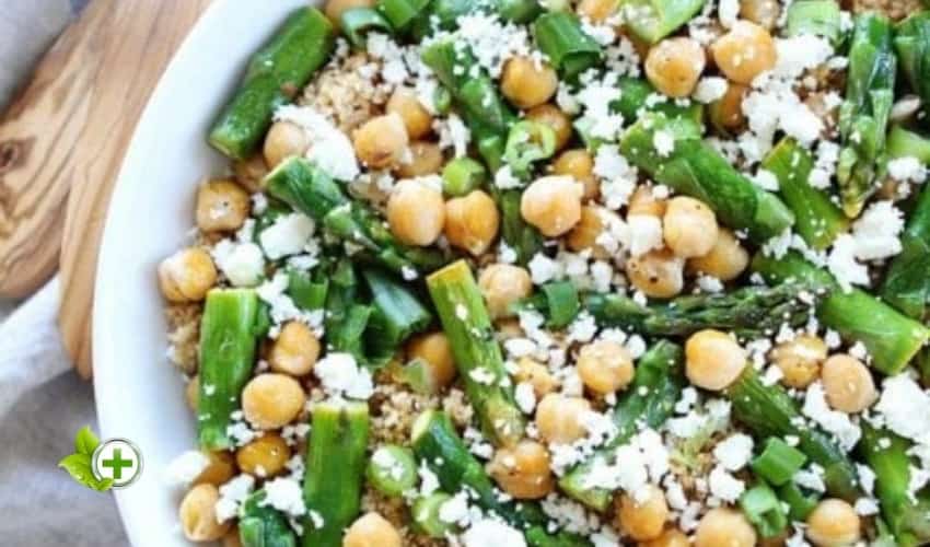 Quinoa salad with chickpeas, feta, and spinach in a post about guide to being a vegetarian