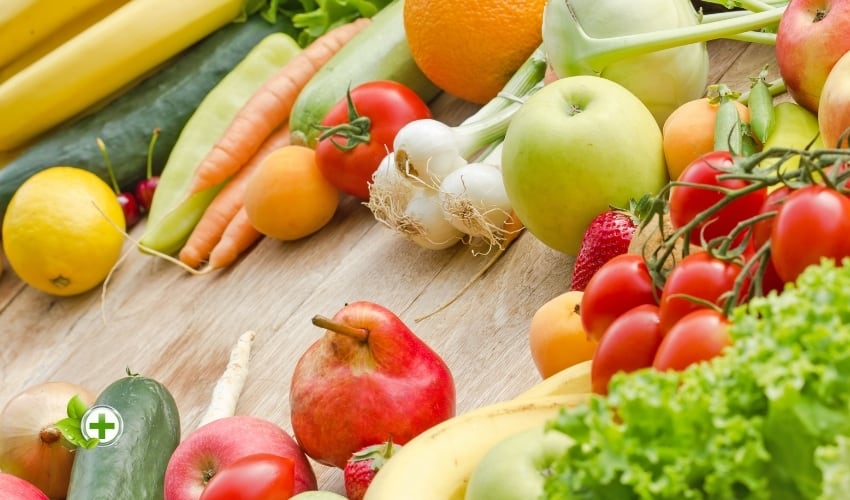 Fresh fruit and veggies in a post about How To Sleep Better